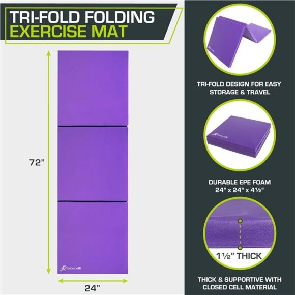 Tri-Fold Folding Thick Exercise Mat 6’x2’ with Carrying Handles for MMA, Gymnast - Picture 2 of 7